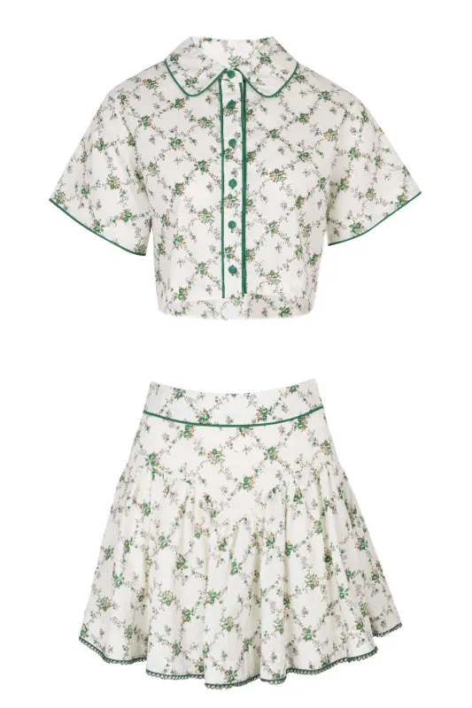 Dafne Short Sleeve Shirt and Skirt Set Green made by MABLE