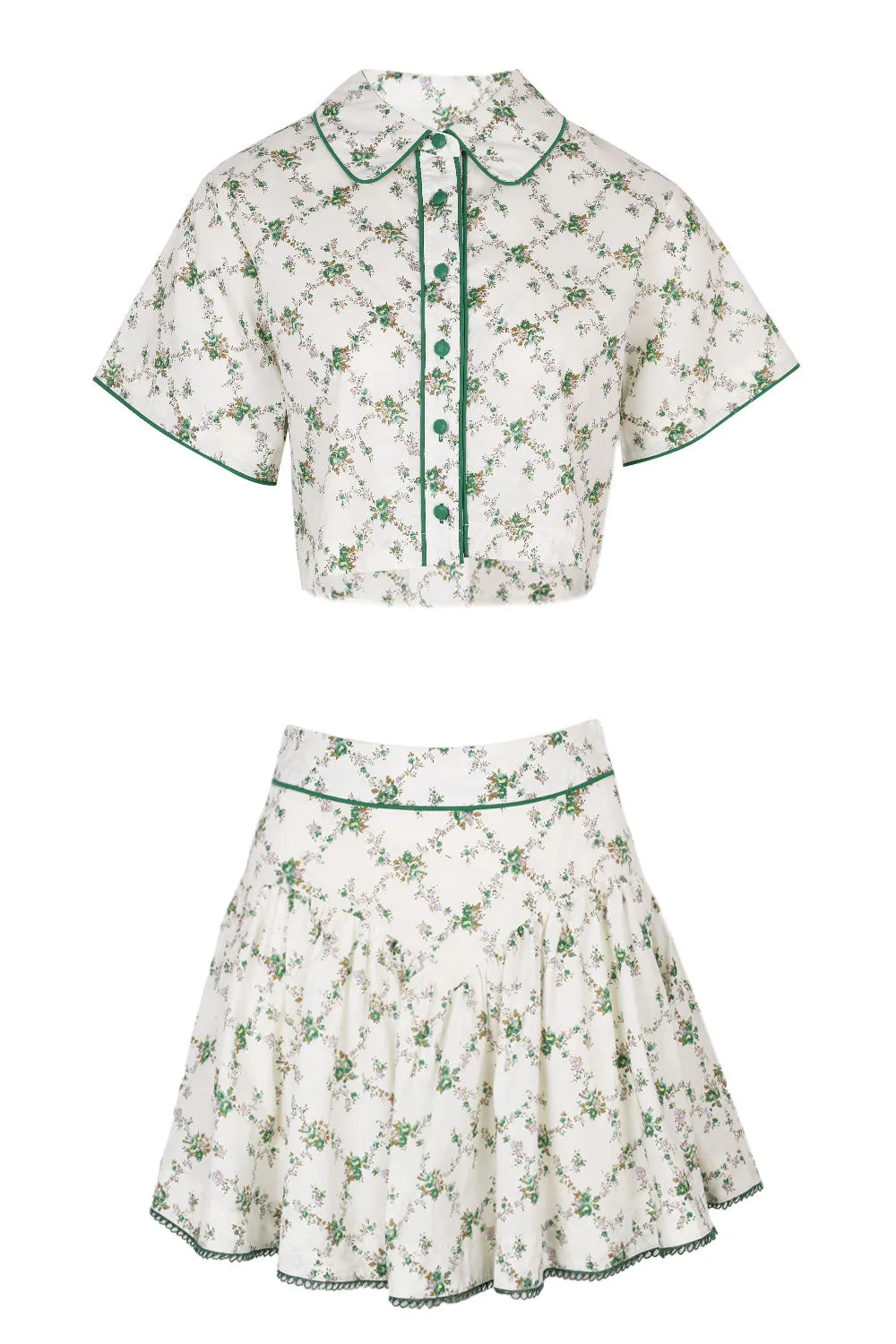 Dafne Short Sleeve Shirt and Skirt Set Green sold by Sand Dollar
