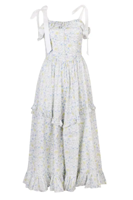 Floral Printed Contrast Shoulder Strap Midi Dress Lavender made by MABLE