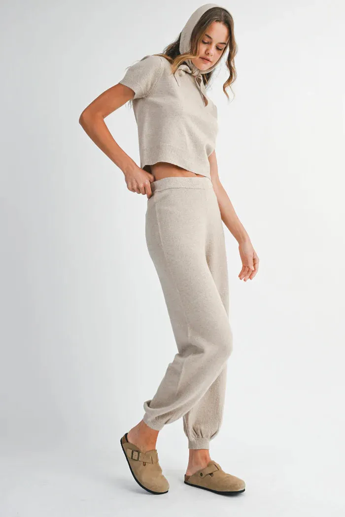 Ondine Basic Knit Top and Jogger Pants Set with Scarf Taupe sold by Sand Dollar product image thumbnail 3