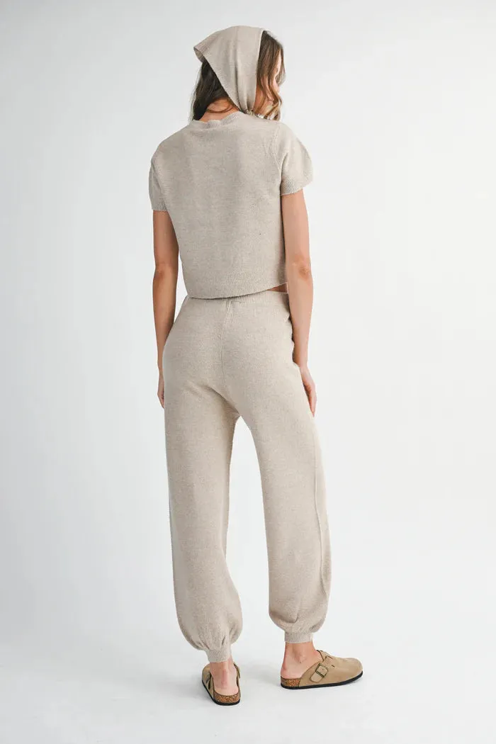 Ondine Basic Knit Top and Jogger Pants Set with Scarf Taupe sold by Sand Dollar product image thumbnail 4