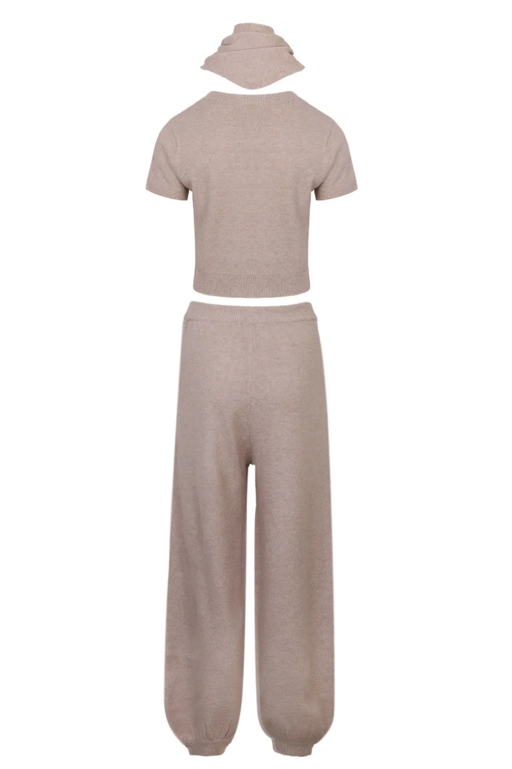 Ondine Basic Knit Top and Jogger Pants Set with Scarf Taupe sold by Sand Dollar product image thumbnail 5