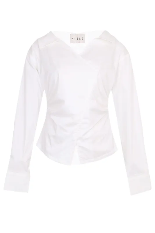 Angelina Wide Neck Long Shirt Off White made by MABLE