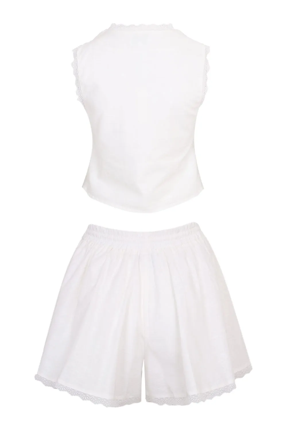 Bow Tied Blouse and Lace Trim Shorts Set Off White sold by Sand Dollar product image thumbnail 5