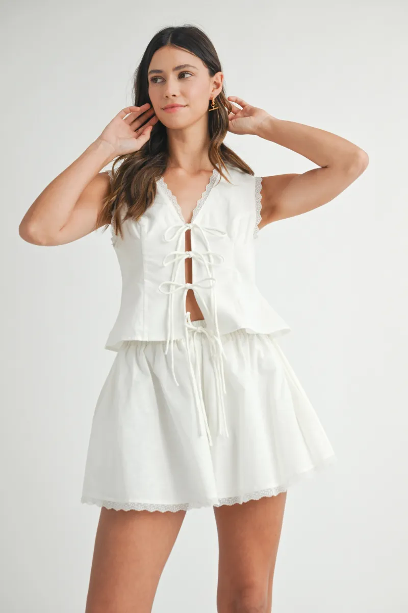 Bow Tied Blouse and Lace Trim Shorts Set Off White sold by Sand Dollar product image thumbnail 2