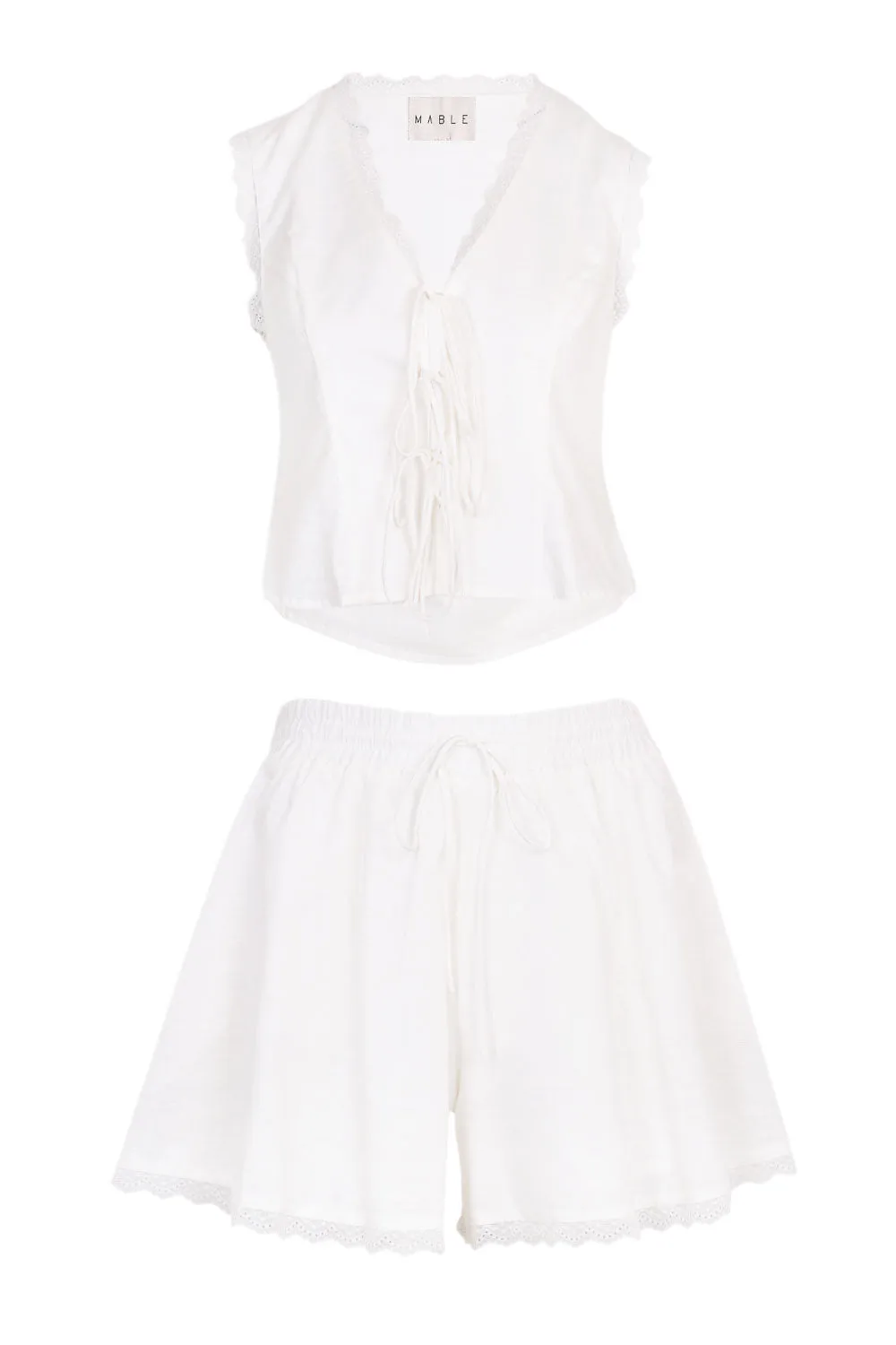 Bow Tied Blouse and Lace Trim Shorts Set Off White sold by Sand Dollar