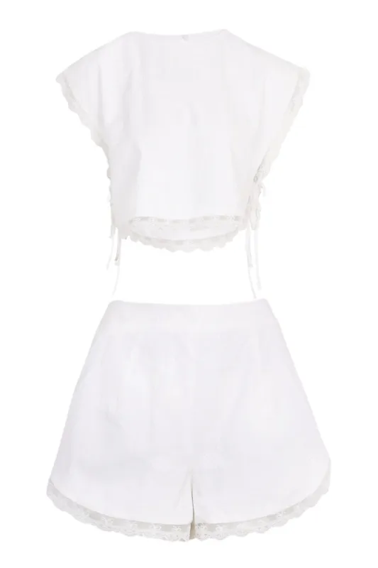 Embroidered Lace Top and Shorts Set Off White made by MABLE