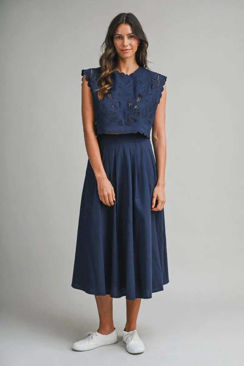 Embroidery Crop Top and Midi Skirt Set Navy sold by Sand Dollar product image thumbnail 2