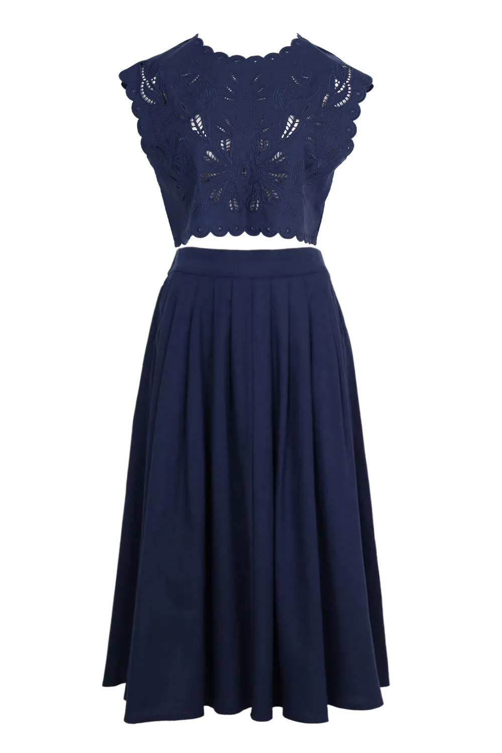 Embroidery Crop Top and Midi Skirt Set Navy sold by Sand Dollar