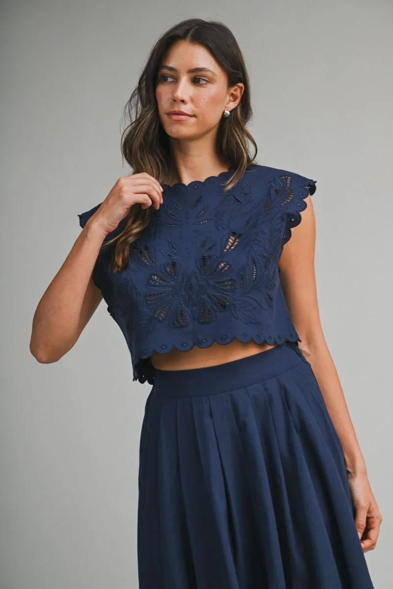 Embroidery Crop Top and Midi Skirt Set Navy sold by Sand Dollar product image thumbnail 3