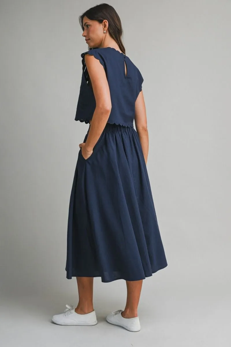 Embroidery Crop Top and Midi Skirt Set Navy sold by Sand Dollar product image thumbnail 4