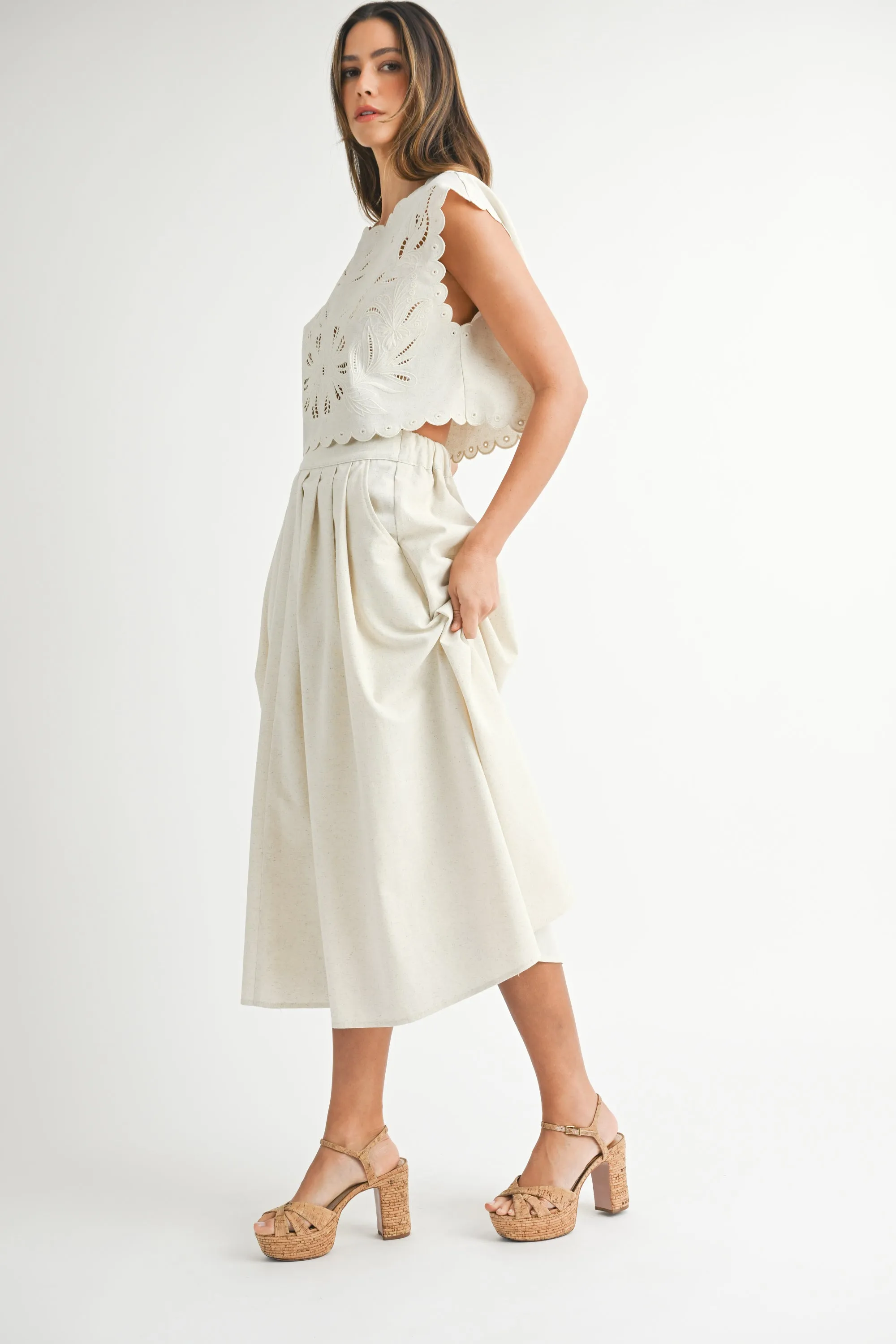 Embroidery Crop Top and Midi Skirt Set Oatmeal sold by Sand Dollar product image thumbnail 3