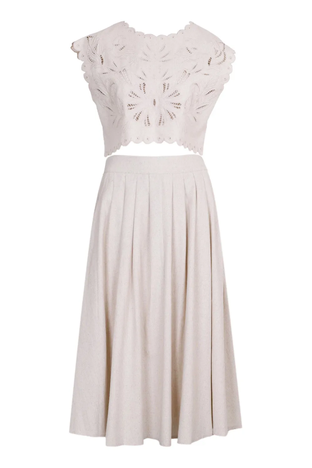 Embroidery Crop Top and Midi Skirt Set Oatmeal sold by Sand Dollar