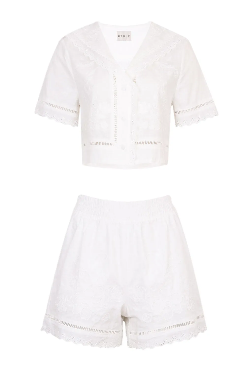 Embroidery Short Sleeve Top and Shorts Set Off White sold by Sand Dollar