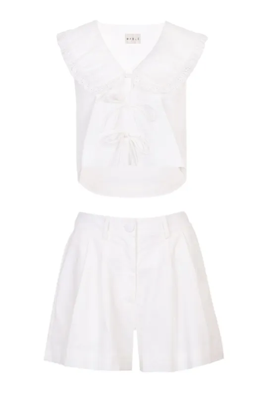 Linen Peterpan Blouse and Shorts Set Off White made by MABLE