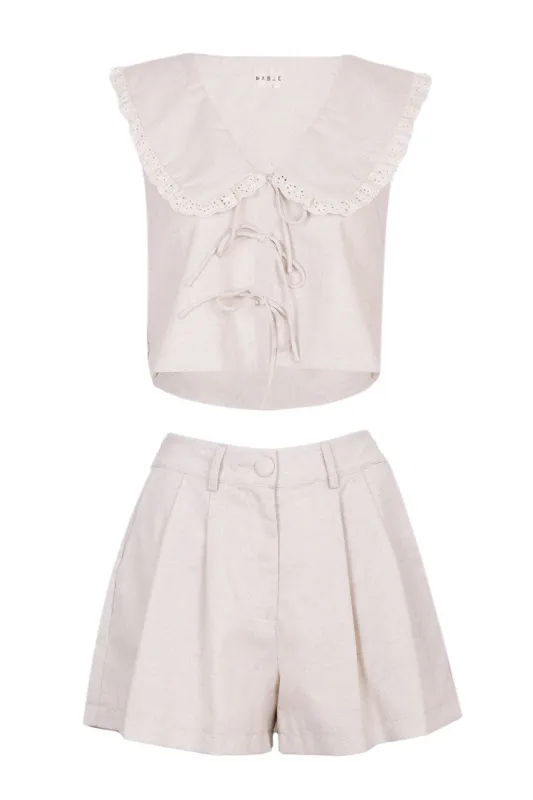 Linen Petetrpan Blouse and Shorts Set Oatmeal sold by Sand Dollar