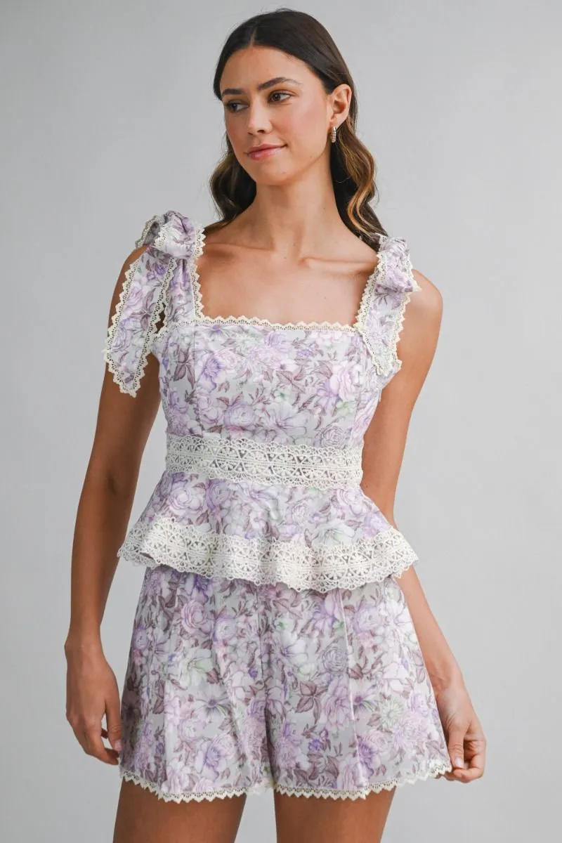 Linen Printed Shoulder Top and Shorts Set Lavender sold by Sand Dollar product image thumbnail 3