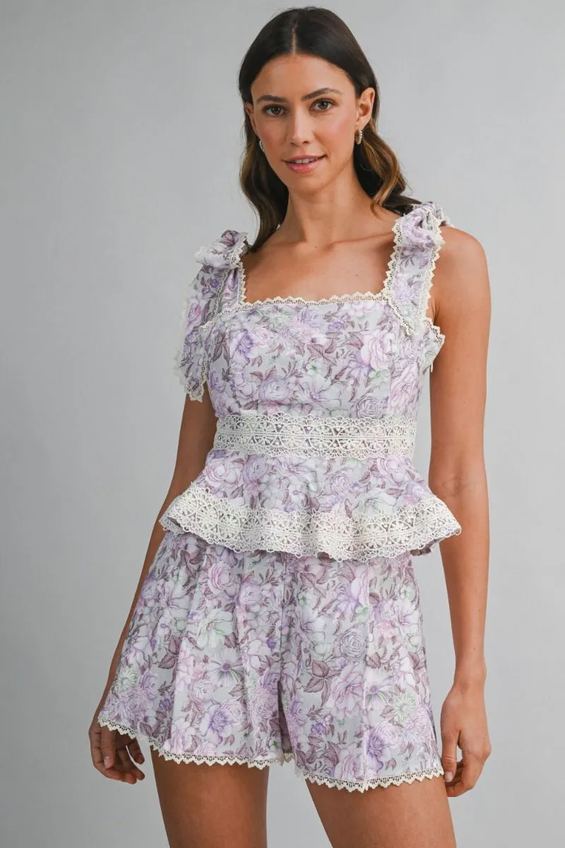 Linen Printed Shoulder Top and Shorts Set Lavender sold by Sand Dollar product image thumbnail 2