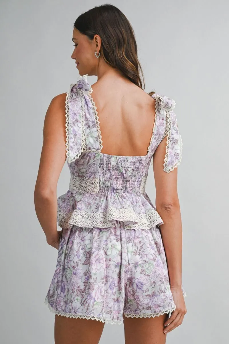 Linen Printed Shoulder Top and Shorts Set Lavender sold by Sand Dollar product image thumbnail 4