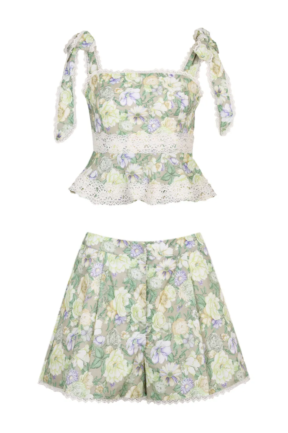 Linen Printed Shoulder Top and Shorts Set Sage sold by Sand Dollar