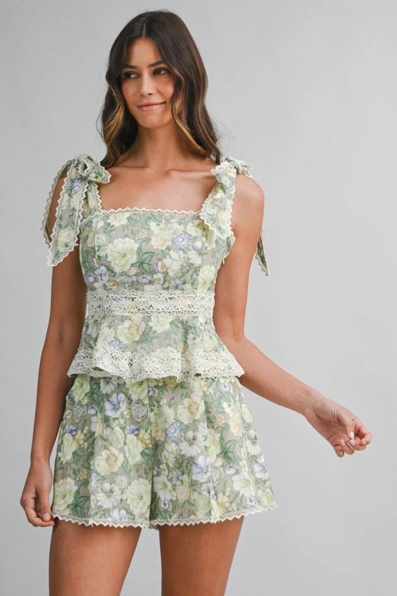 Linen Printed Shoulder Top and Shorts Set Sage sold by Sand Dollar product image thumbnail 3