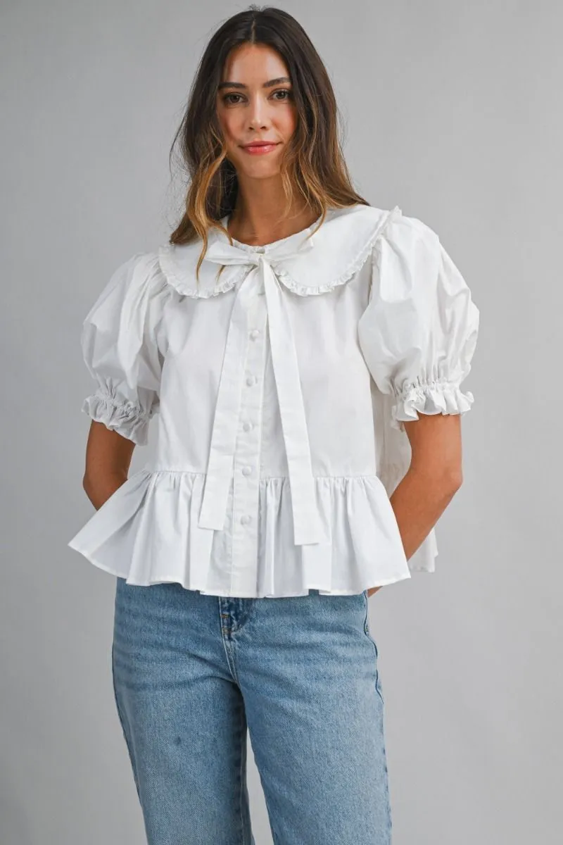 Poplin Peterpan Puff Sleeve Blouse Off White sold by Sand Dollar product image thumbnail 2
