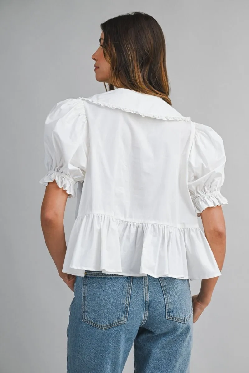 Poplin Peterpan Puff Sleeve Blouse Off White sold by Sand Dollar product image thumbnail 4