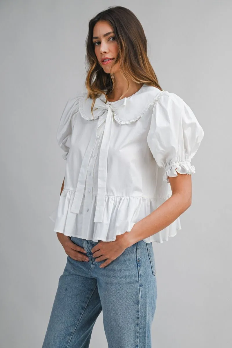 Poplin Peterpan Puff Sleeve Blouse Off White sold by Sand Dollar product image thumbnail 3