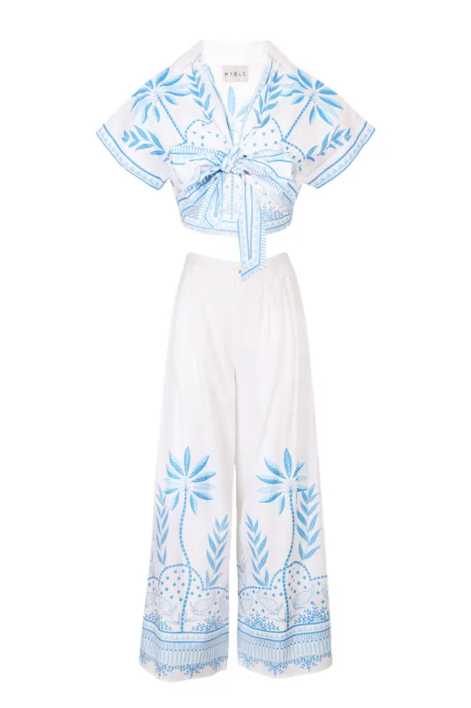 Rowena Crop Top and Trousers Set Blue made by MABLE