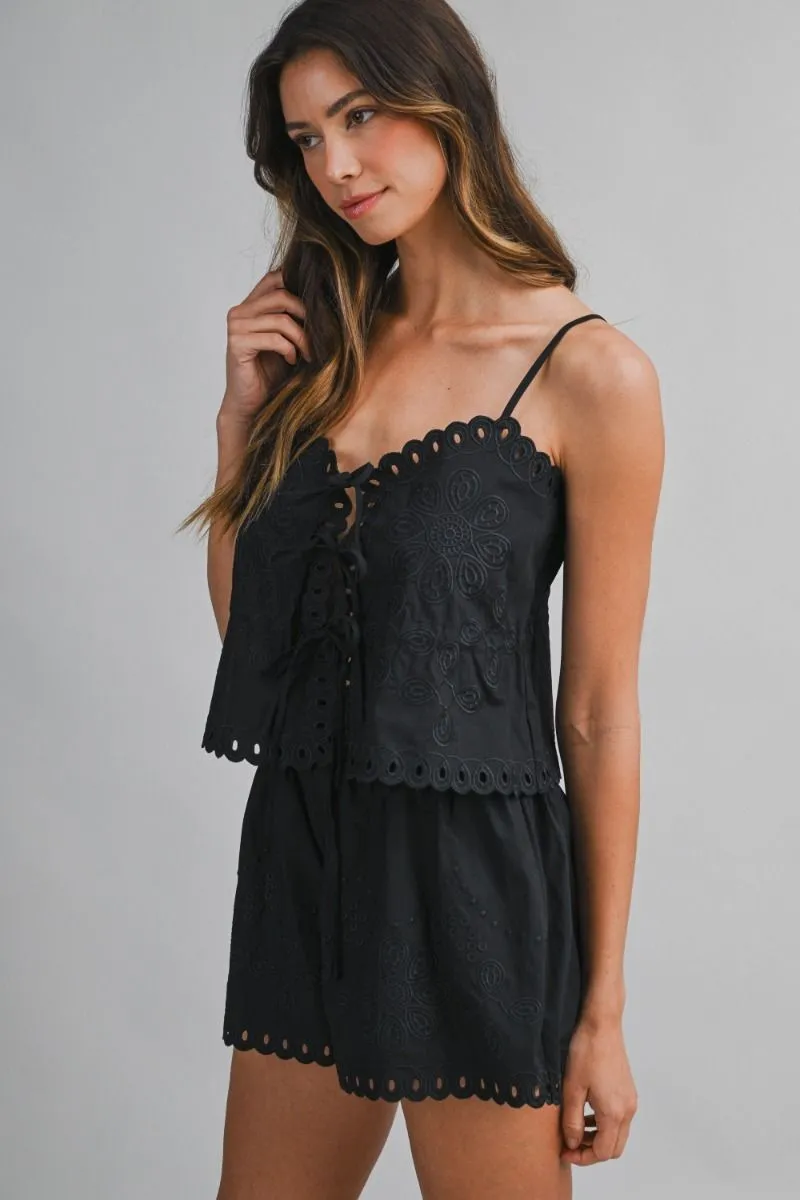 Scallop Embroidered Cai and Shorts Set Black sold by Sand Dollar product image thumbnail 3