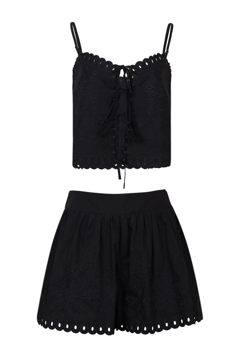 Scallop Embroidered Cai and Shorts Set Black sold by Sand Dollar