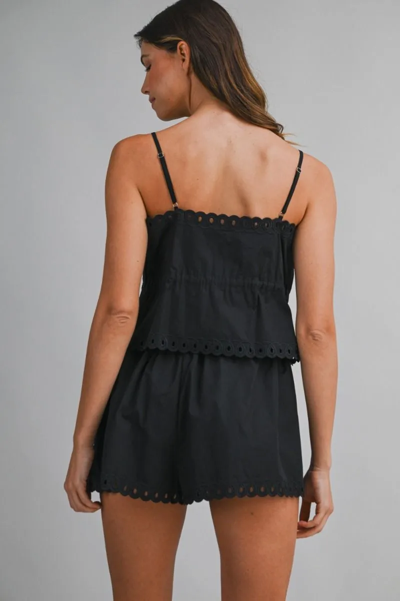 Scallop Embroidered Cai and Shorts Set Black sold by Sand Dollar product image thumbnail 4