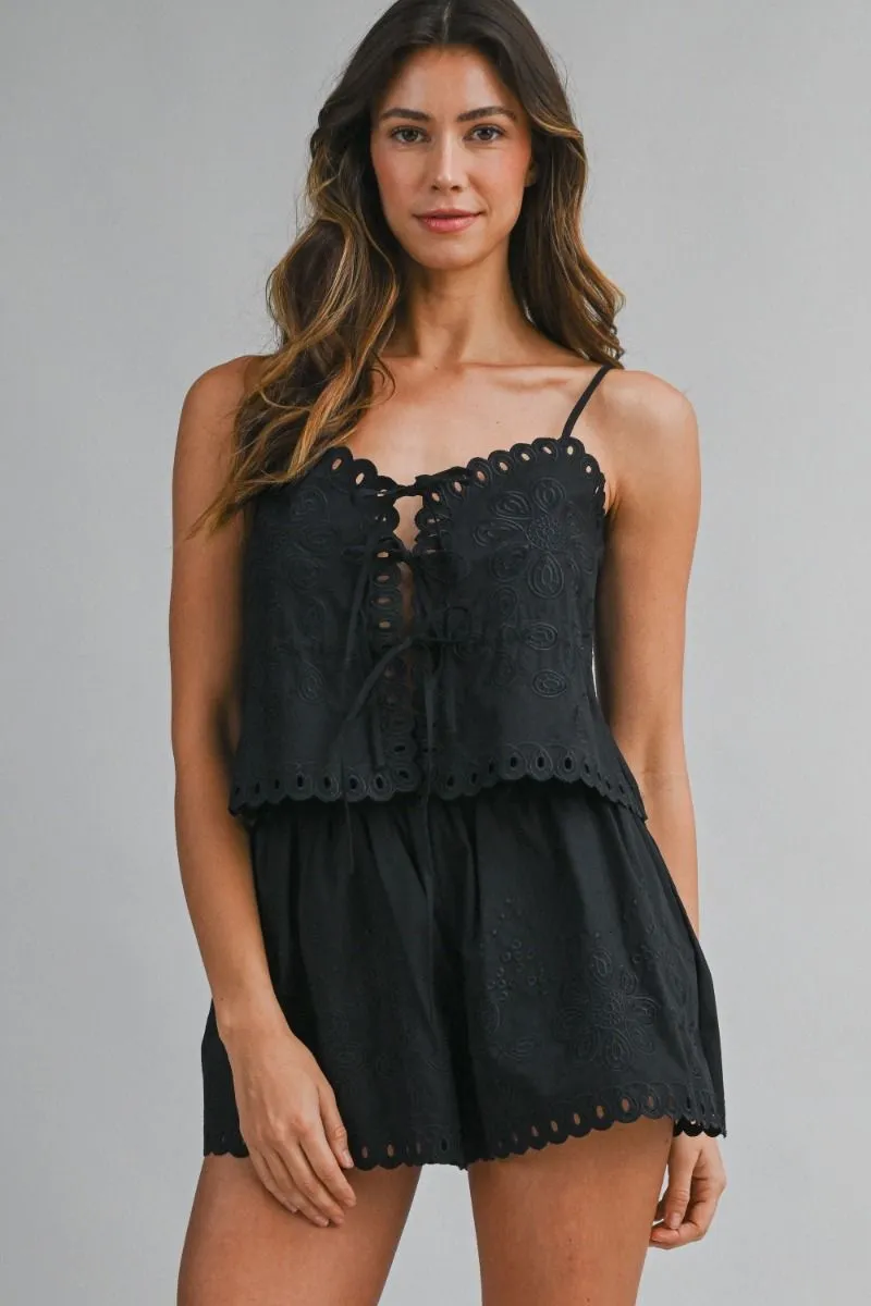Scallop Embroidered Cai and Shorts Set Black sold by Sand Dollar product image thumbnail 2