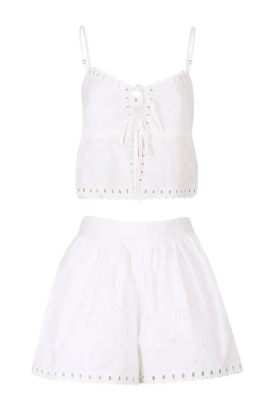 Scallop Embroidered Cai and Shorts Set Off White made by MABLE