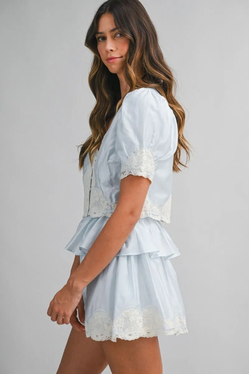 Scalloped Lace Trim Top and Shorts Set Blue sold by Sand Dollar product image thumbnail 3