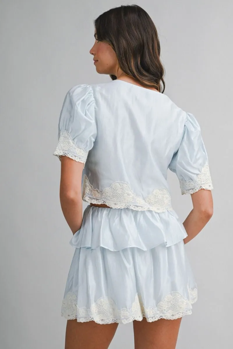 Scalloped Lace Trim Top and Shorts Set Blue sold by Sand Dollar product image thumbnail 4