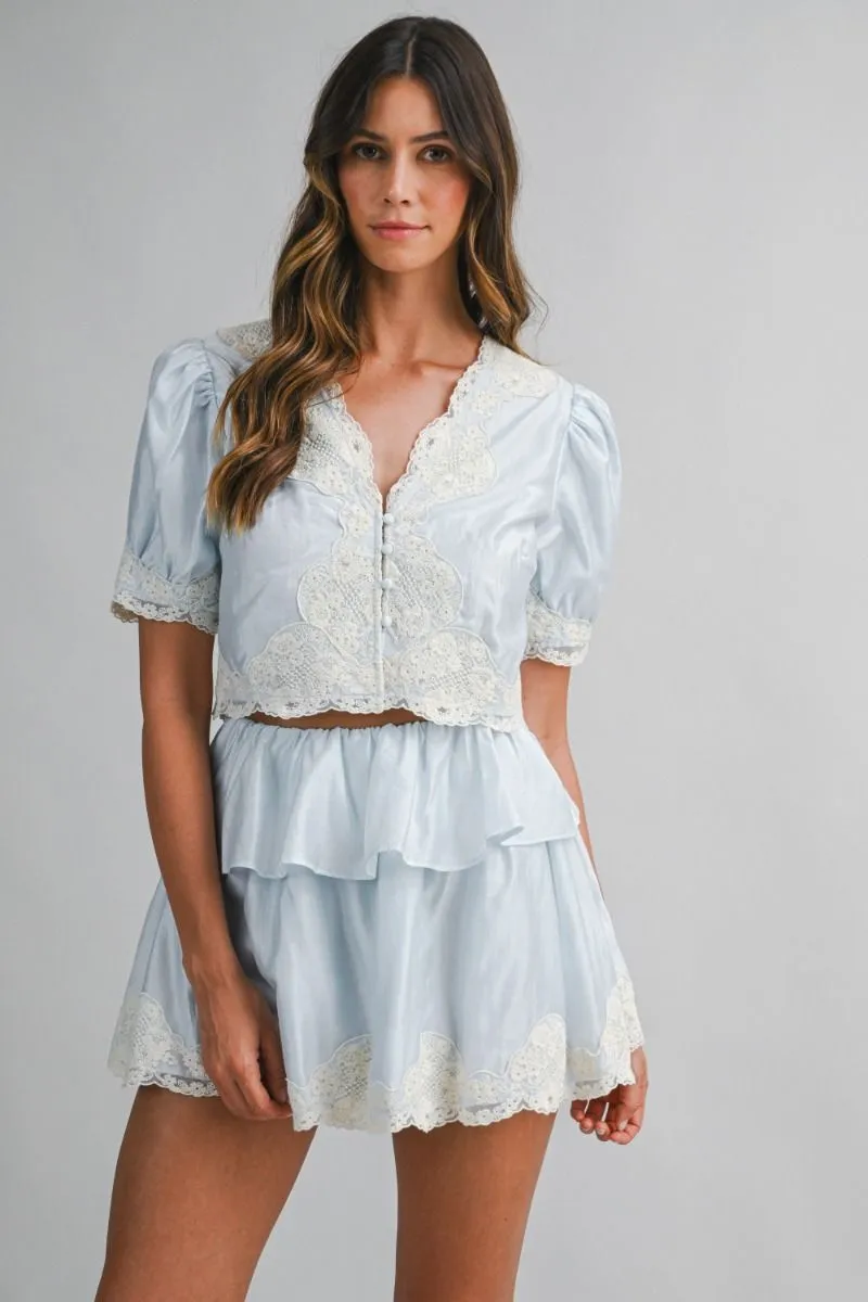 Scalloped Lace Trim Top and Shorts Set Blue sold by Sand Dollar product image thumbnail 2