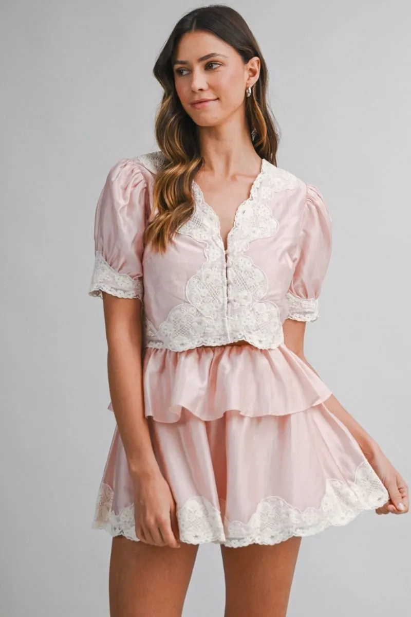 Scalloped Lace Trim Top and Shorts Set Pink sold by Sand Dollar product image thumbnail 2