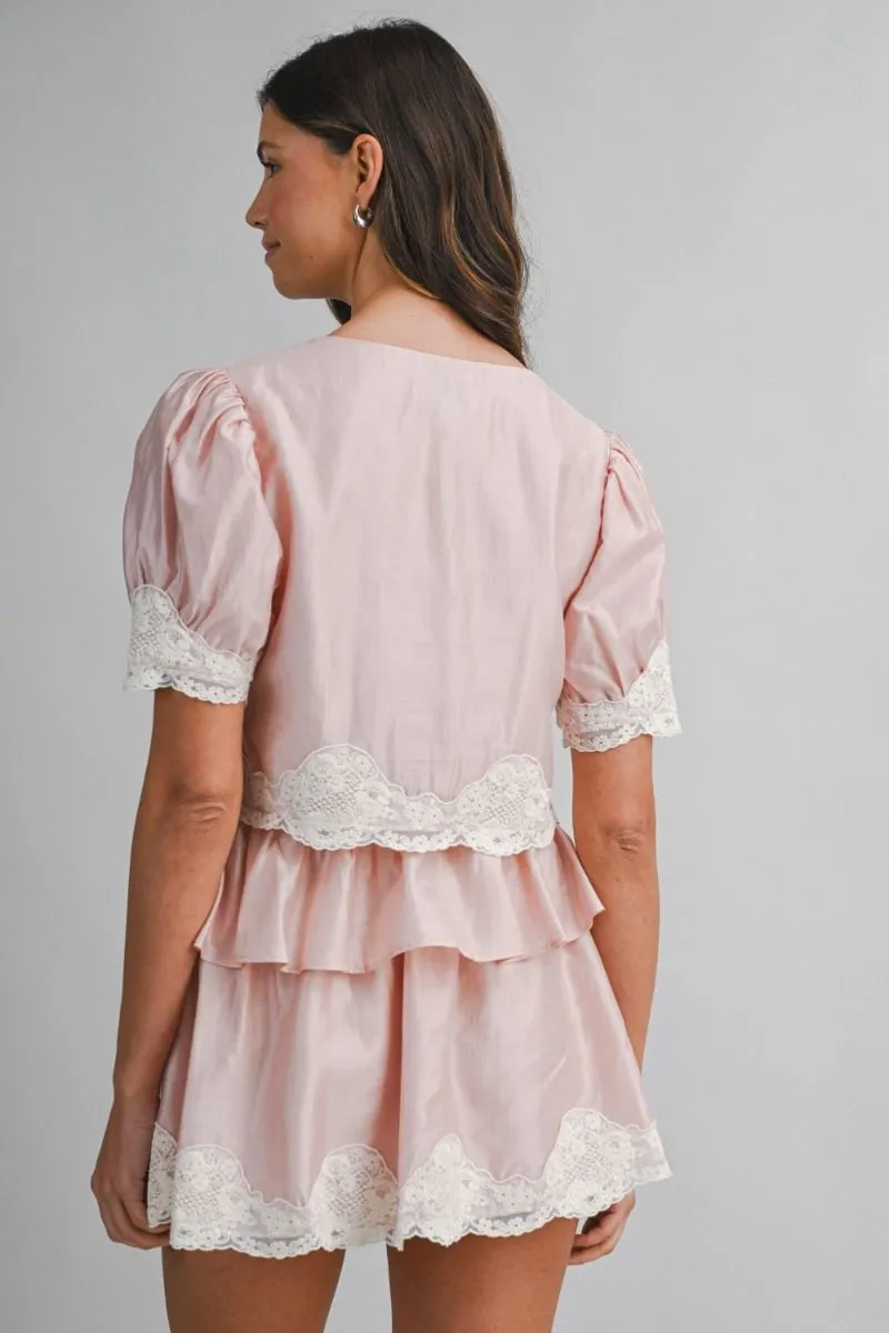Scalloped Lace Trim Top and Shorts Set Pink sold by Sand Dollar product image thumbnail 4