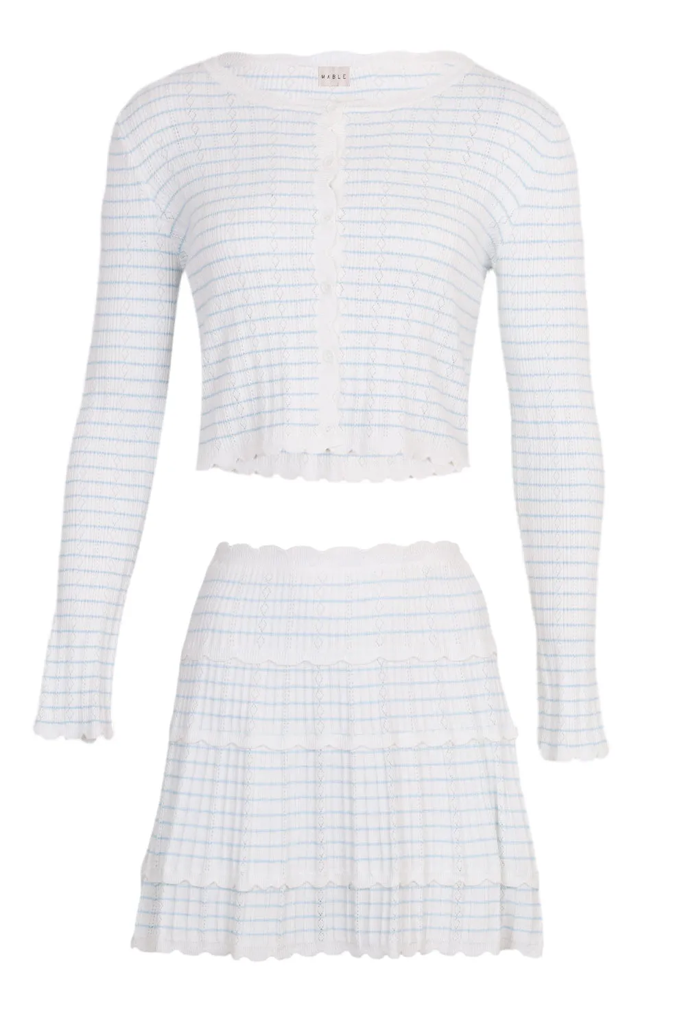 Stripe Pointelle Cardigan and Mini Skirt Set Blue sold by Sand Dollar