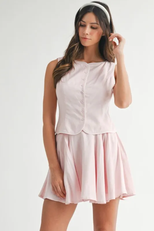 Indie Linen Vest with Piping Trim Set Pink made by MABLE