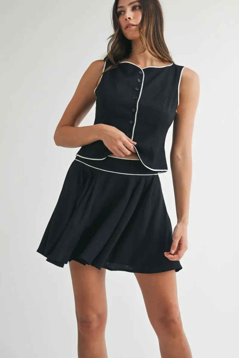 Indie Linen Vest with Piping Trim Set Black sold by Sand Dollar product image thumbnail 2