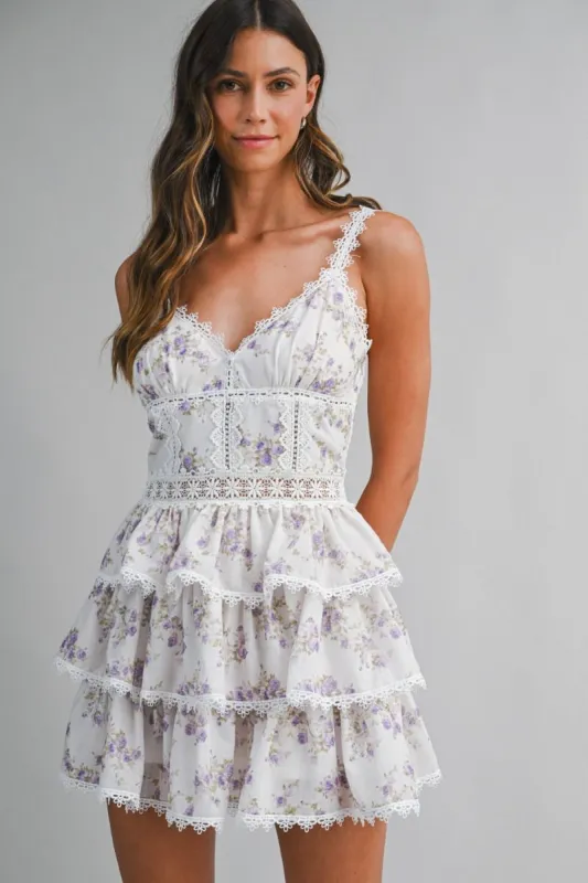 Floral Printed Lace Mini Dress Lavender sold by Sand Dollar