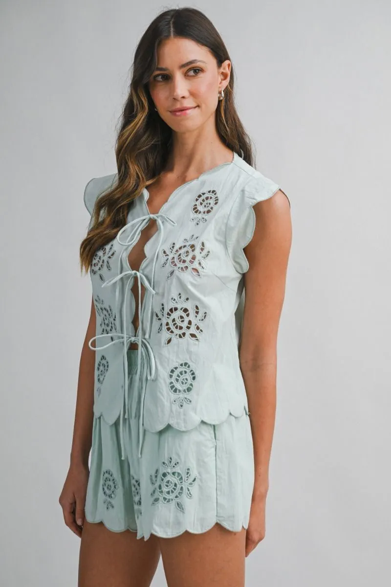 Embroidery Sleeveless Top and Shorts Set Mint sold by Sand Dollar product image thumbnail 2