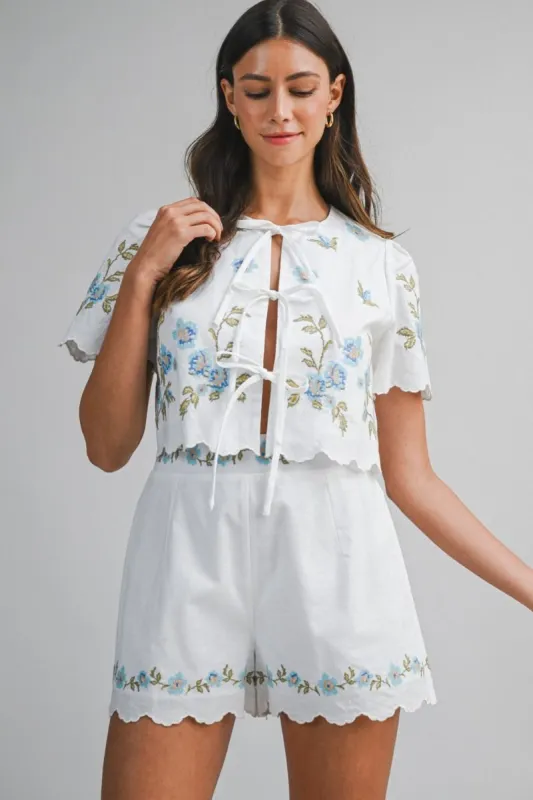 Embroidery Short Sleeve Top and Shorts Set Blue sold by Sand Dollar