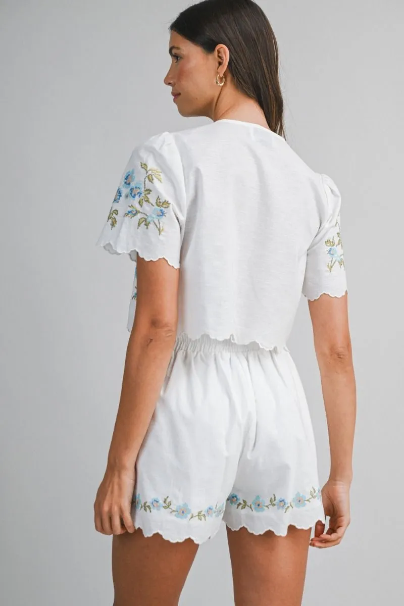 Embroidery Short Sleeve Top and Shorts Set Blue sold by Sand Dollar product image thumbnail 3