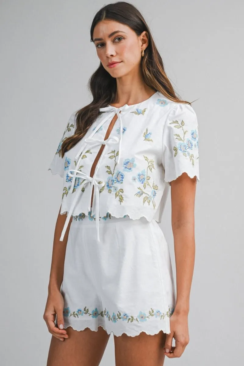 Embroidery Short Sleeve Top and Shorts Set Blue sold by Sand Dollar product image thumbnail 2