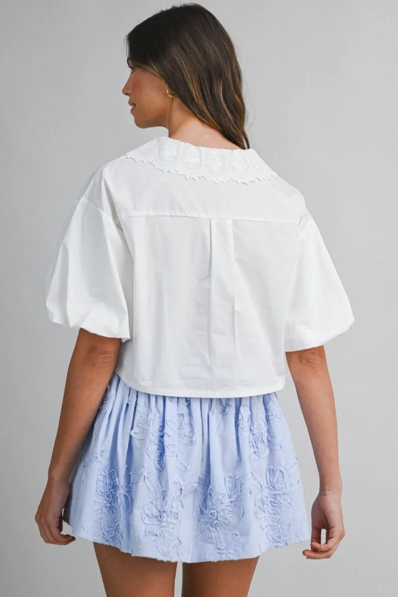 Embroidered Collar Sleeve Pintuck Blouse Off White sold by Sand Dollar product image thumbnail 3