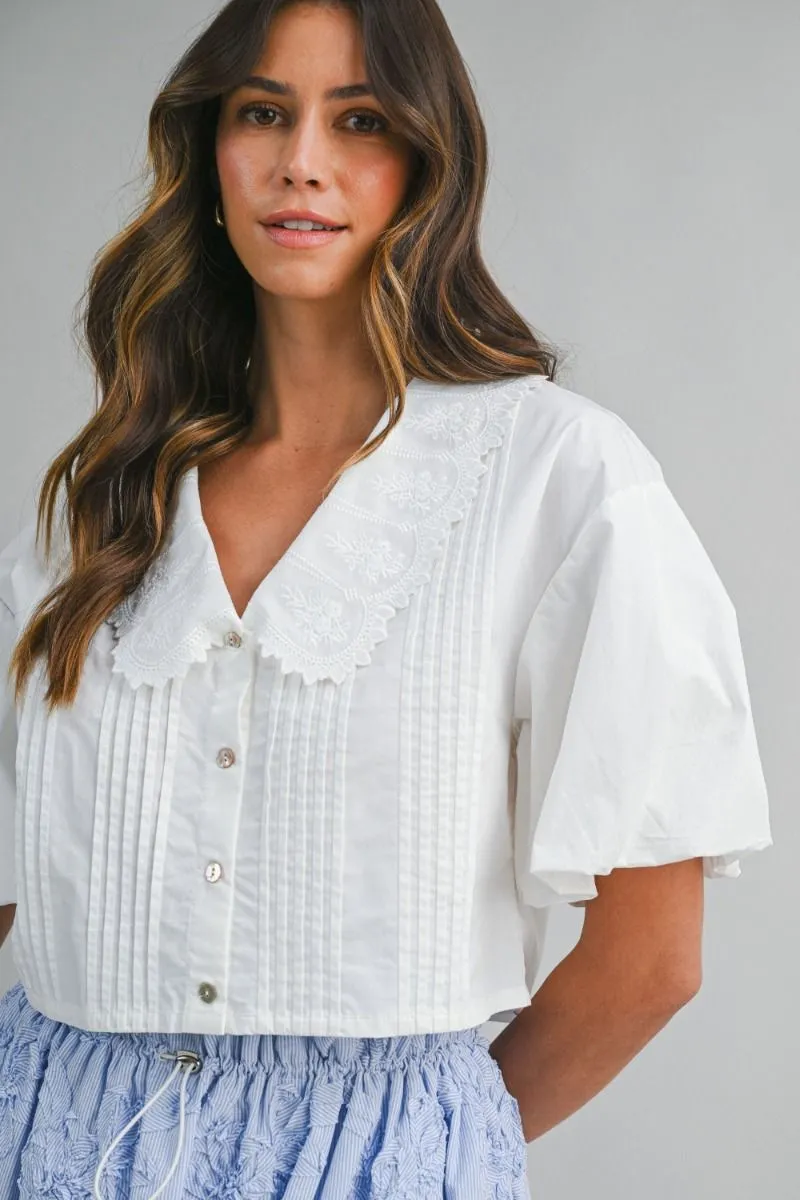 Embroidered Collar Sleeve Pintuck Blouse Off White sold by Sand Dollar product image thumbnail 2
