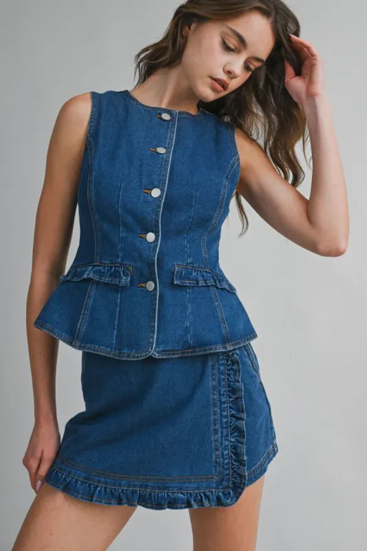 Denim Vest Top and Mini Skirt Set made by MABLE